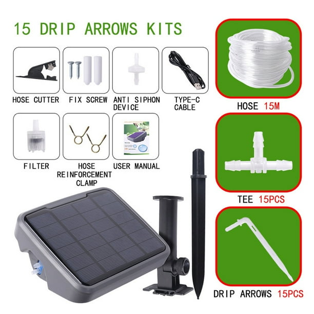 Sistema de riego solar Kits de riego por goteo automático con goteros de 15 piezas