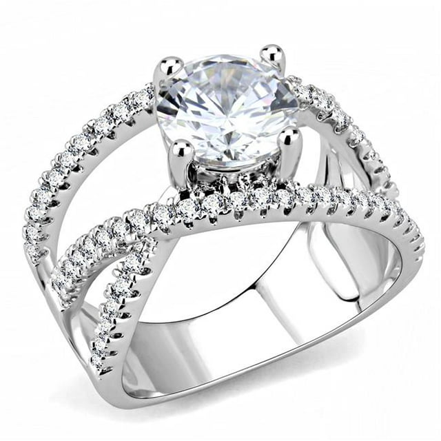 Alamode 3W1529-6 Bague Femme en Laiton Rhodié avec AAA Grade CZ en Clair - Taille 6