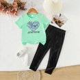 thumbnail image 2 of KPOPLK Toddler Baby Girl Clothes Baby Girl Outfits Short Sleeve Round Neckline Graphic Print Top Pants 2PCS Set 3t 4t 5t 6t 7t Size 7 Years,Dark Blue, 2 of 4