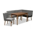 thumbnail image 2 of Baxton Studio Alvis Mid-Century Modern Grey Velvet Upholstered and Walnut Brown Finished Wood 4-Piece Dining Nook Set, 2 of 7