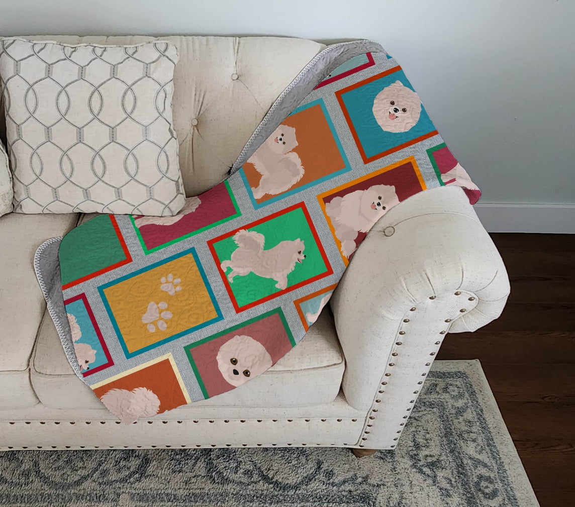Lots of White Pomeranian Quilted Blanket 50x60 50 in x 60 in