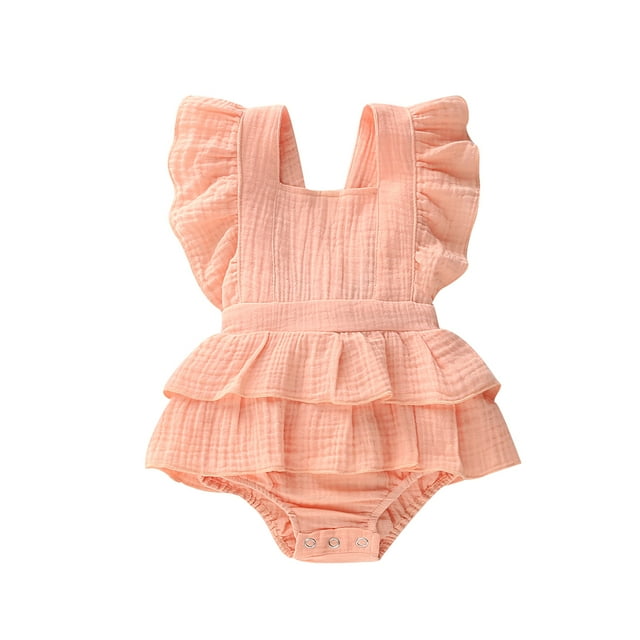 Faithtur Baby Girls Sleeveless Ruffle Romper, Backless Solid Color Jumpsuit, Cute Summer One-piece Clothes