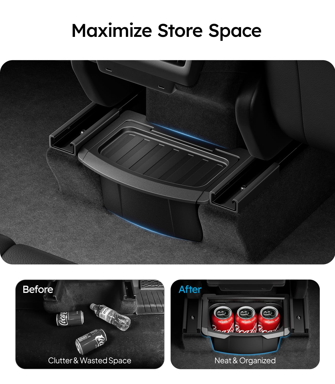 Wigoo Upgrade Tesla Model Y Juniper Accessories Rear Center Console Organizer [Partitioned Storage & Stable Installation] Backseat Storage Box for Tesla Model Y Juniper 2025~2026