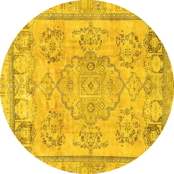 Ahgly Company Indoor Round Abstract Yellow Modern Area Rugs, 4' Round
