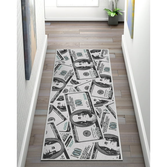 Well Woven Hundred Dollar Bill Collage Money Rug (2006 Version) Runner 2' x 5'