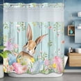 thumbnail image 6 of Easter Rabbit No Hooks Shower Curtain with Snap-in Liner Spring Floral Colored Eggs Green Wood Stripes Shower Curtains for Bathroom, Waterproof, Easy Install, Washable 72"x72", 6 of 9