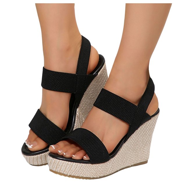 Dakaela Sandales Compensées Espadrilles pour Femmes Talons Hauts Plateforme à Enfiler Marche Bride à la Cheville Chaussures d'Été