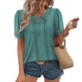 thumbnail image 2 of Camisetas Casuales de Manga Corta de las Mujeres con Cuello en V, Cuello Redondo, Color Sólido Blusa Ligera de Poliéster, 2 of 7