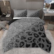 Castle Fairy Adults Leopard Cheetah Print Glitter 3 Pieces Queen Comforter Set,Sparkling Sequin Print Ultra Soft Bedding Sets,Abstract Gradient Bedding Comforter Set Breathable