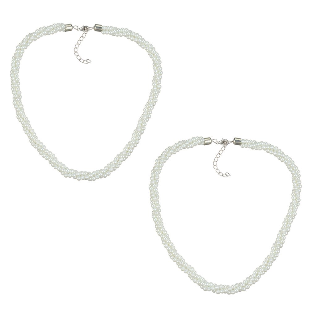Wiwpar Chunky Pearl Bib Necklace For Women - White Cluster Beads Twisted Statement Choker