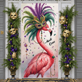 thumbnail image 6 of Flamingo Themed Mardi Gras Banner Carnival Mask Design Flamingo Display Colorful Feather Ornate Beads Carnival Backdrop for Mardi Gras Party Carnival Celebration Festival Event, 6 of 9