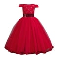 thumbnail image 1 of HXWCHs Robe Tutu Élégante à Manches Longues avec Garniture en Dentelle Robe de Soirée Robe Formelle pour Filles Rouge 9-10 Ans, 1 of 7