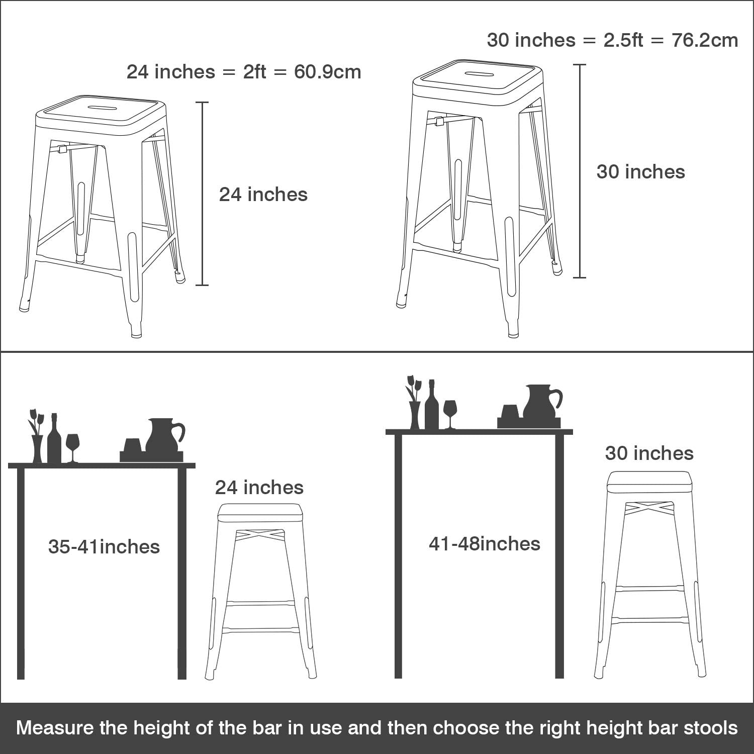Lacoo Indoor-Outdoor 30'' Modern Tolix Style Metal Backless Light Weight Bar Stools with Square Seat, Deep Black