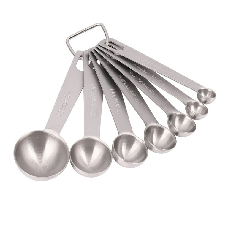 Stainless Steel Measuring Spoons Set of 7 Stackable Measure Spoon for Dry  and Liquid Ingredients Etched Marked Baking Cooking Spoon with Detachable  Ring Holder 