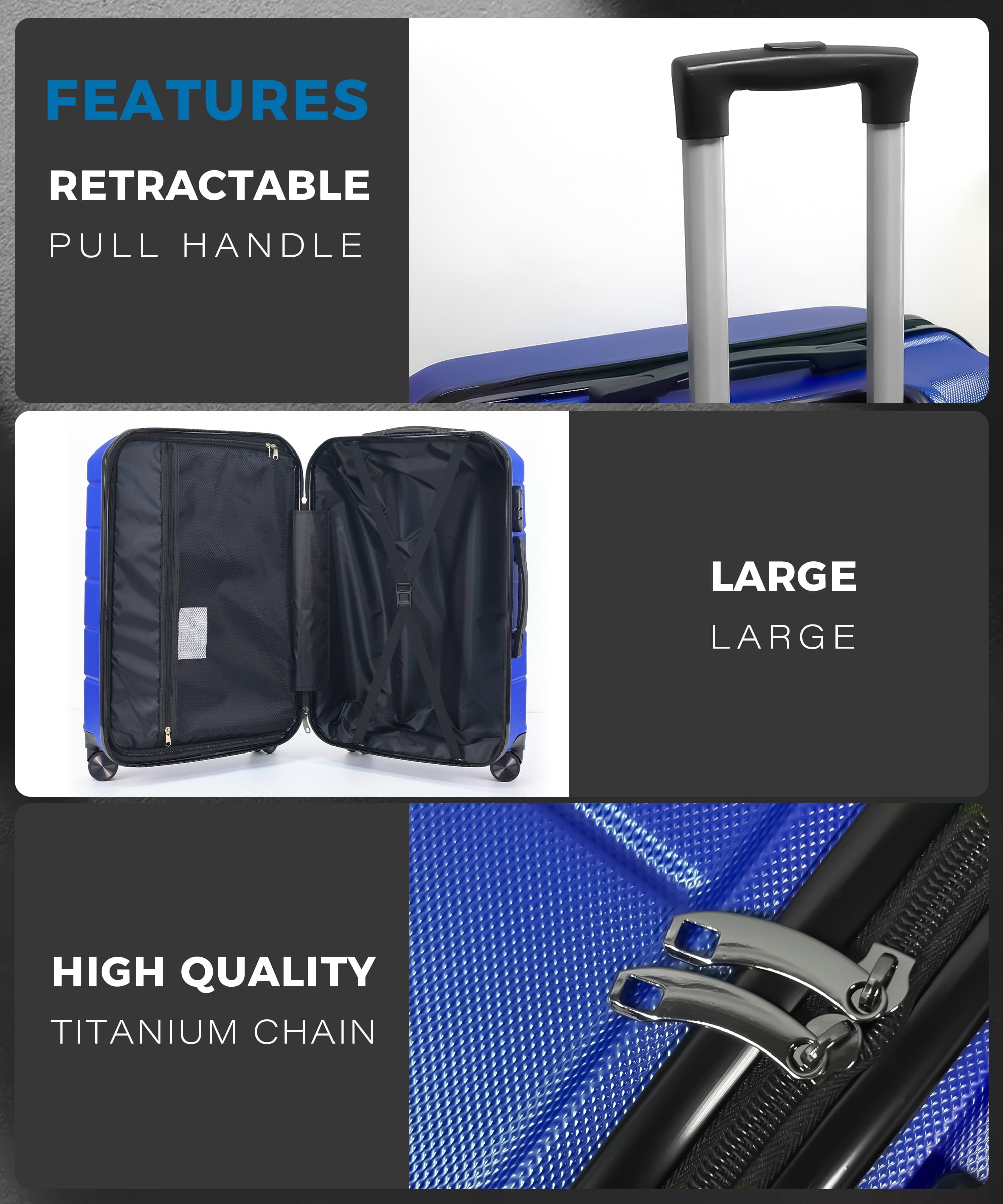 Luggage Sets of 3 Piece with Silent Wheel PC+ABS Suitcase 20/24/28 Carry on Luggage Airline Approved