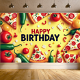 thumbnail image 3 of Happy Birthday Party Banner Pizza Theme Design for Celebration Event Decoration Background Festive Gathering Backdrop Birthday Party Supplies, 3 of 4