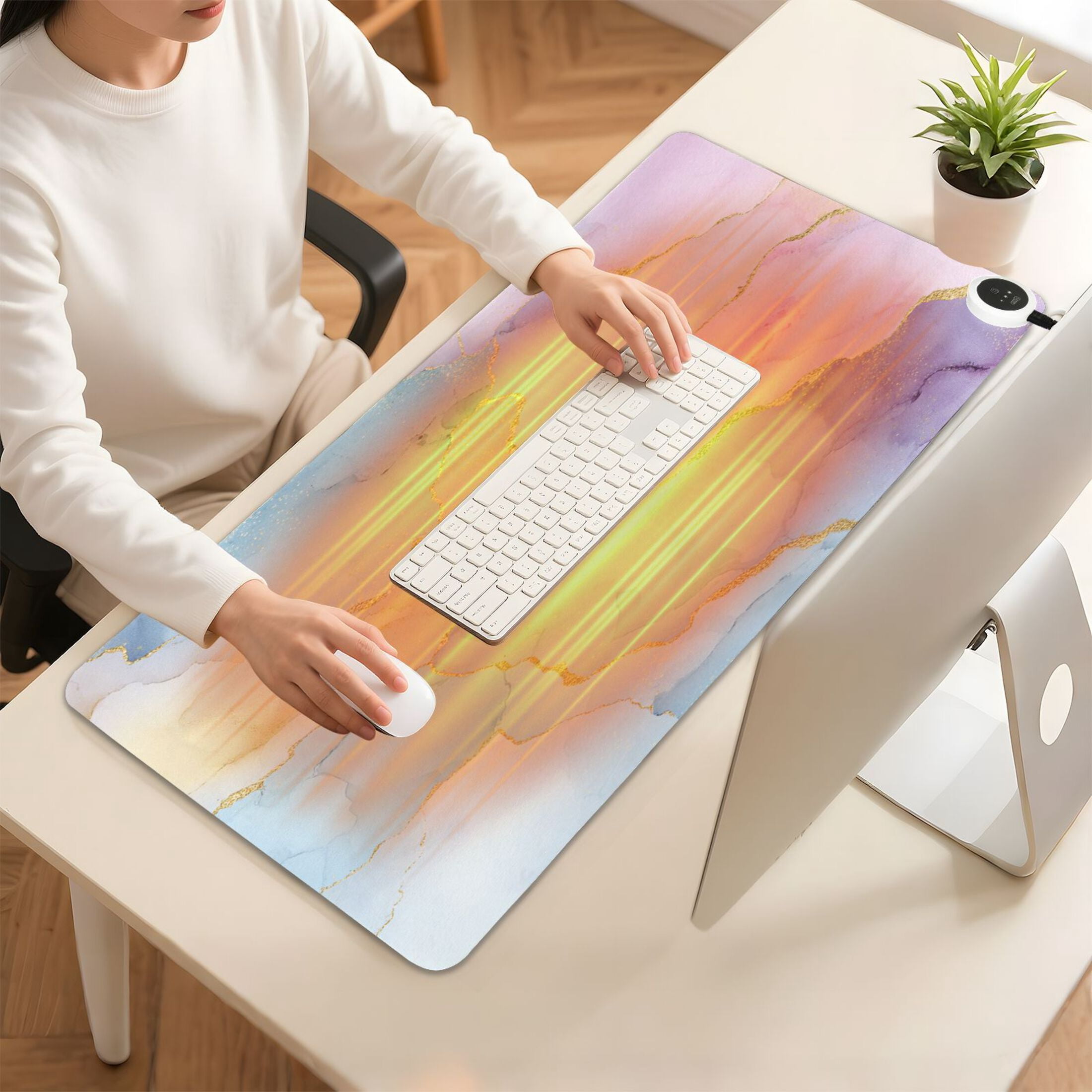 Large Heated Desk Mat Mouse Pad 31.5"x13"PU Leather Graphene Heating Desk Warmer with 3 Temperature Settings 110V US Plug Non-Slip Warm Pad for Home, Office, and Gaming Unicorn Fantasy Fluid Art