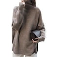 thumbnail image 2 of Women'S Loose Turtle Neck Long Sleeve Pullover Sweater Autumn and Winter Knitted Pullover Top Camel One size, 2 of 9