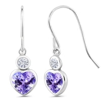 Gem Stone King 14K White Gold Dangle Earrings Heart Shape Tanzanite Moissanite (1.20 Cttw)