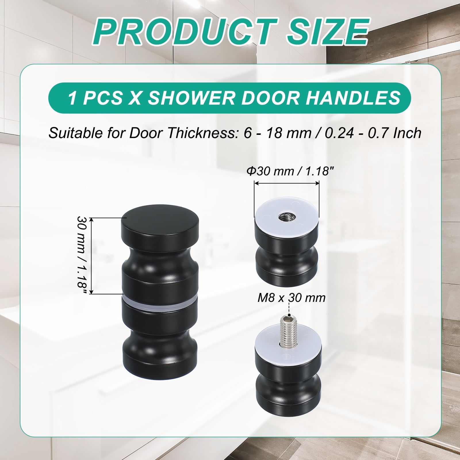 Uxcell Glass Shower Door Handle, Stainless Steel Back-to-Back Shower Door Knob for Bathroom and Sliding Doors Black