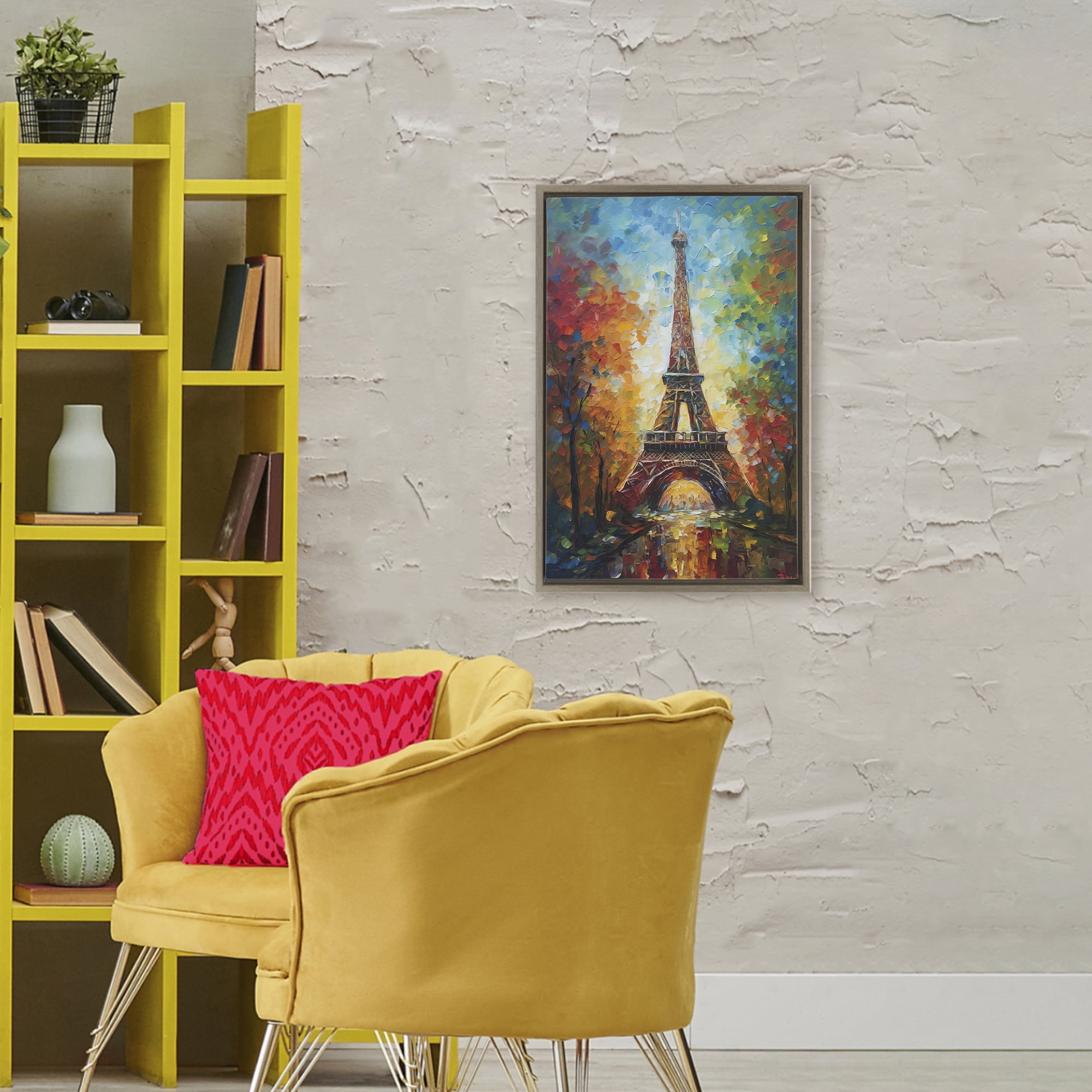 Stupell Industries Colorful Reflection at Eiffel Tower Brown Framed Floater Canvas Wall Art, design by Creative Studio
