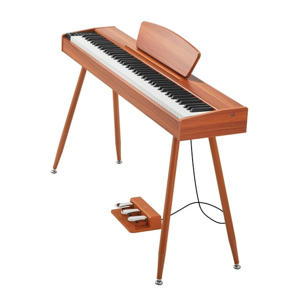KFFKFF 88-Key Fully Weighted Digital Piano, Electric Keyboard with Music Stand, Triple Pedal, Power Adapter, 280 Tones, Wireless Connectivity, Ideal for Beginners, Wooden Finish