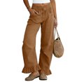 thumbnail image 2 of RFQWOVSR Women's Elastic Waist Wide Leg Linen Pants with Ruffle Hem Pockets Loose Fit Casual Summer Trousers XL, 2 of 5