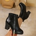 thumbnail image 2 of Woman Ankle Boots Chunky Heel Round Toe Zipper Solid Color Thick Heel Short Boots Womens Warm Casual Versatile Shoes Black 5.5, 2 of 10