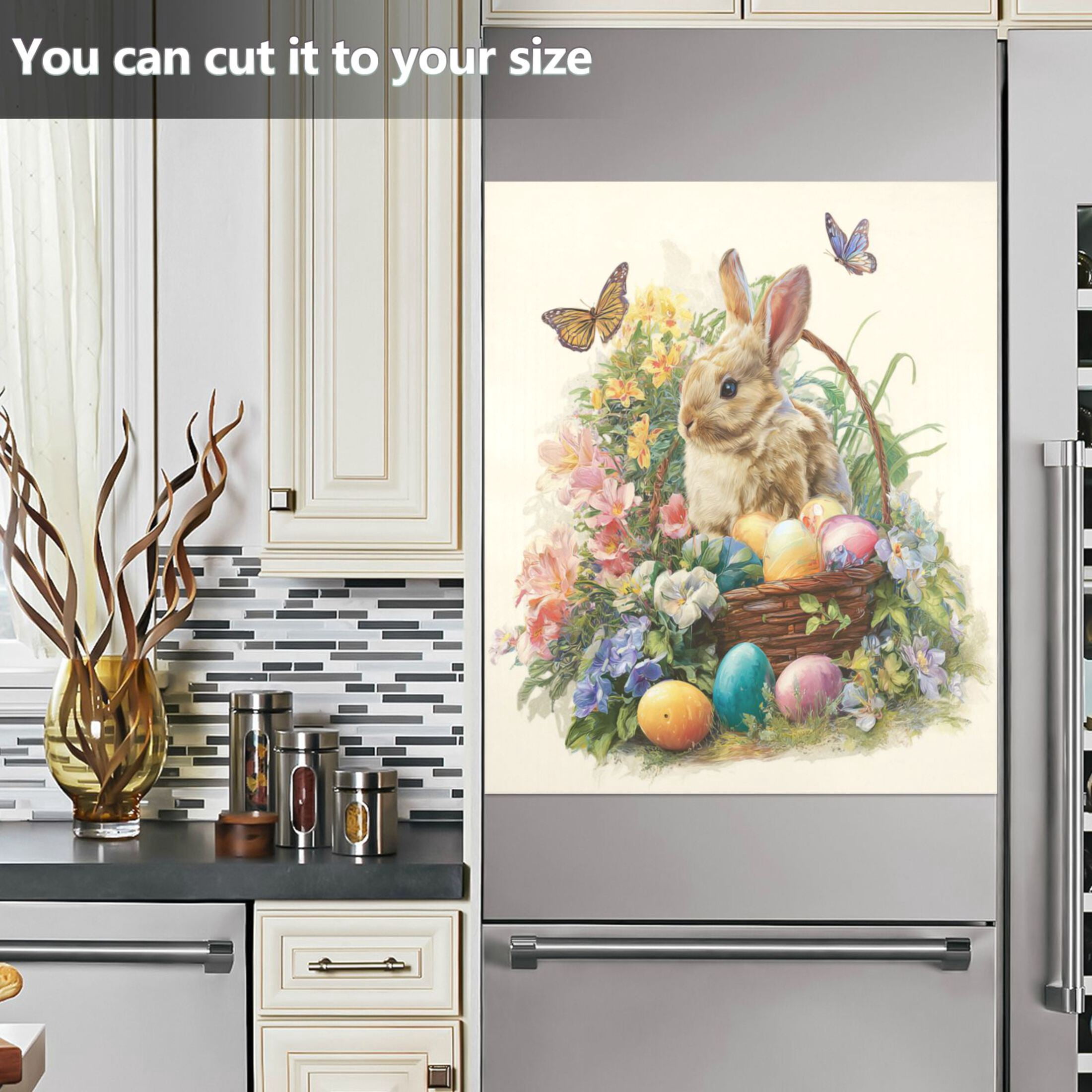 Wobogo Easter Egg Basket Bunny Magnetic Dishwasher Sticker Personalized DIY Beautiful and Practical Home Kitchen Fridge Decorations 23×16in