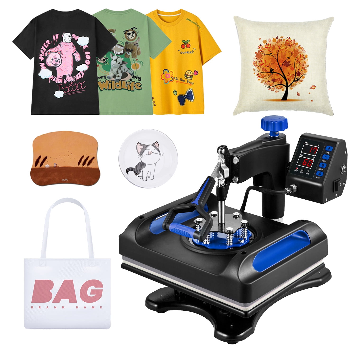 Multifunctional Heat Press Machine 38X38CM 5 in 1, 15" x 15" Heating Press Sublimation Machine 360° Rotation Swing Away T-Shirt Printing Machine for DIY T-Shirts Cap Mugs