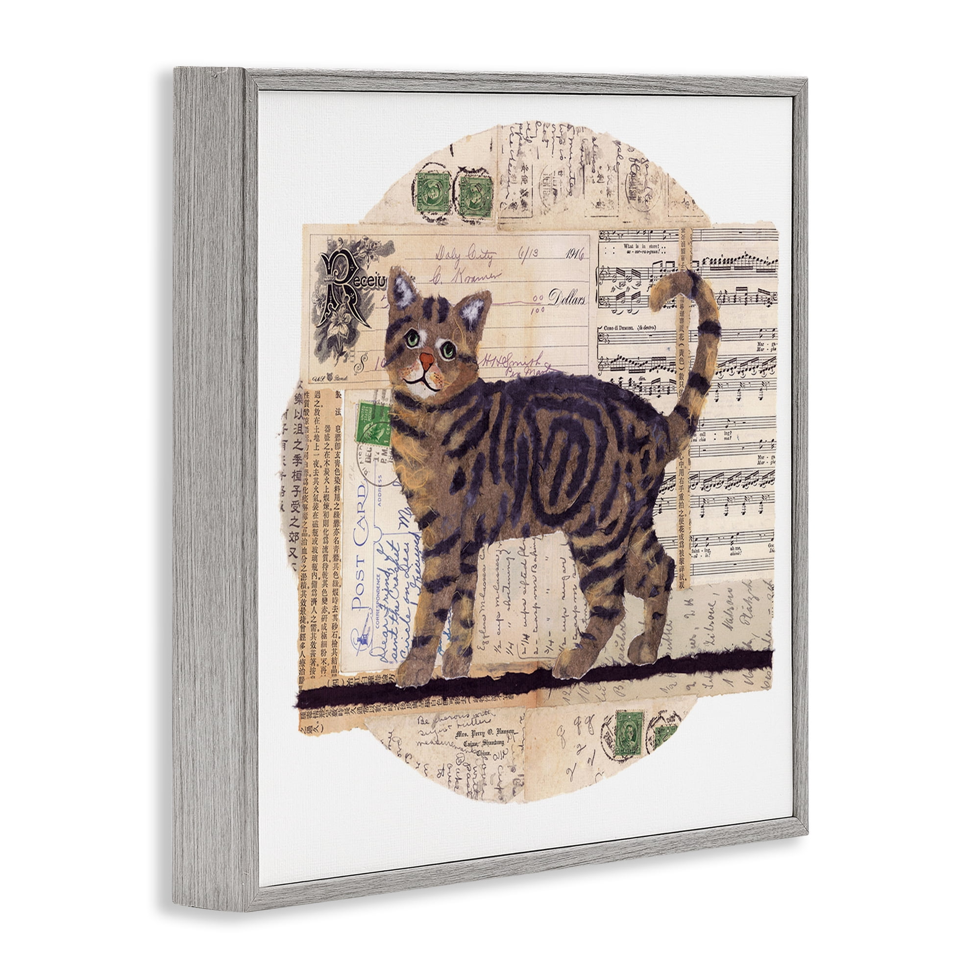 Stupell Industries Tabby Cat Collage Animals & Insects Painting Gray Framed Art Print Wall Art, 17 x 17