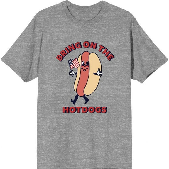 Americana Bring On The Hot Dogs Men's Heather Gray Crew Neck Short Sleeve Tee-Small