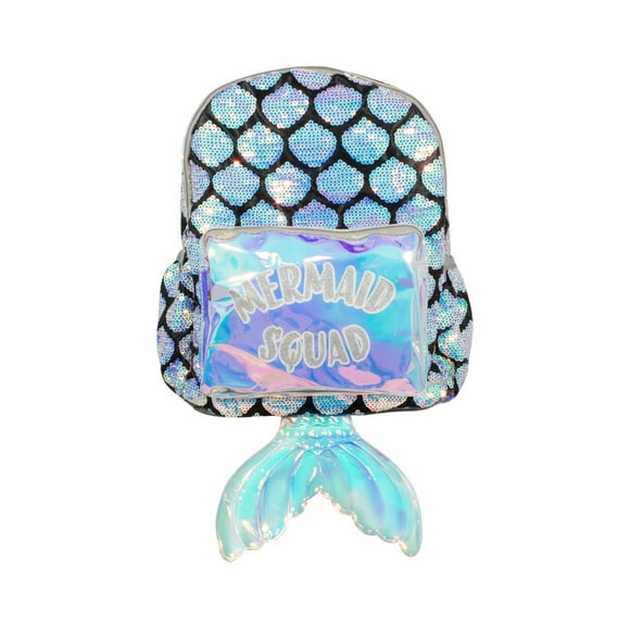 Mochila Escuadrón Sirena Importadora La Merced Con Cola Plateada Escamas Lentejuelas