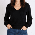 thumbnail image 4 of WTOBBY Women's Casual Loose Bow V-Neck Solid Color Sweater, Fashionable Pullover for Daily Wear, Comfortable and Chic with Decorative Bow Detail,Black L, 4 of 7