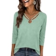 thumbnail image 2 of ClodeEU Women's V Neck 3/4 Sleeve Blouse,Casual Solid Color Top with Keyhole Neck Mint Green,Women's Plus S, 2 of 7