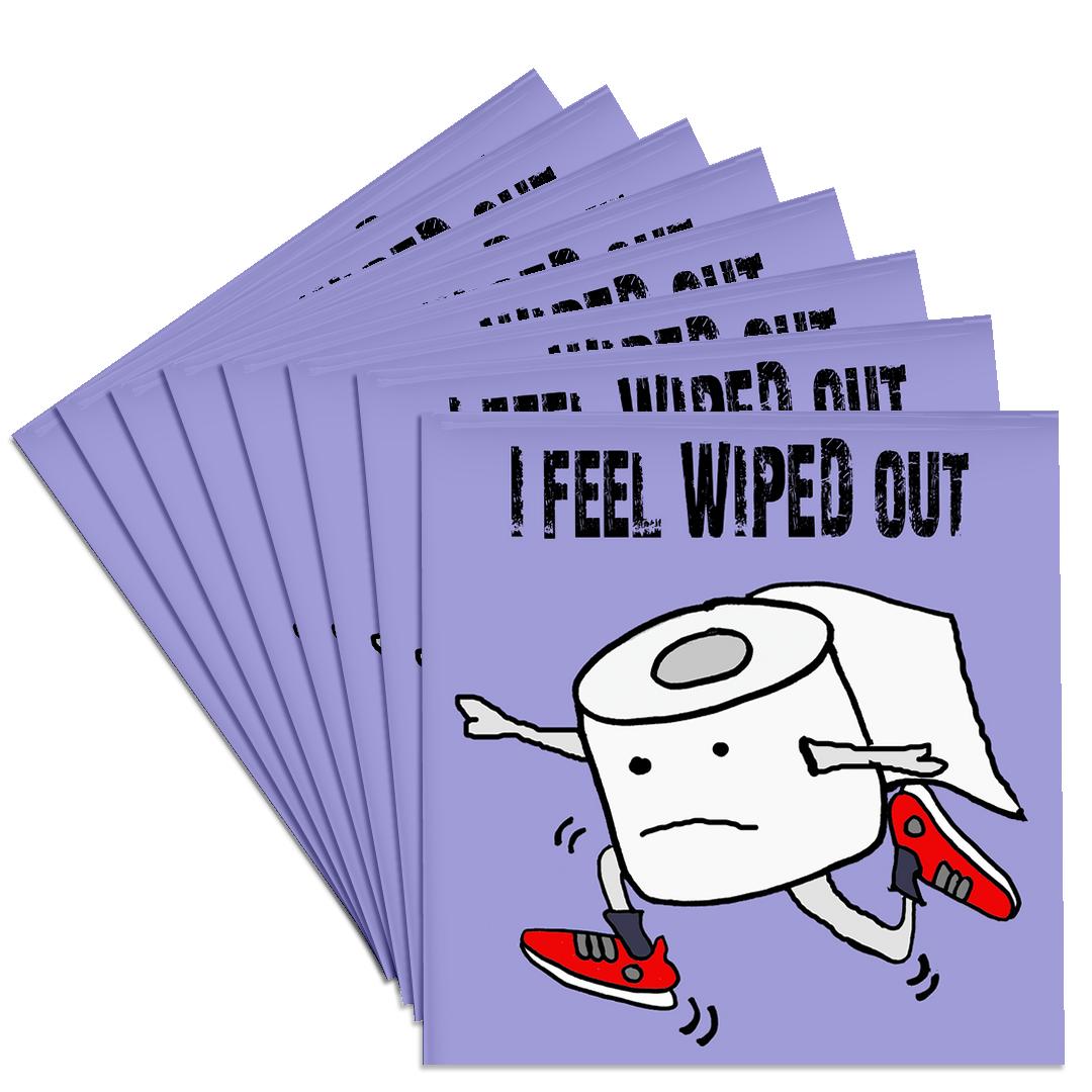 3drose, Funny Toilet Paper Rool Runner Feels Wiped Out Pun, Set of 8 Ceramic Tile Coasters