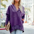 thumbnail image 4 of Baqcunre Hoodies For Women Women Casual Button V Neck Hoodies Oversized Pullover Sweatshirt Hooded Tops With Pockets Womens Sweaters Fall Outfits For Women 2023 Purple L, 4 of 5
