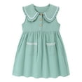 thumbnail image 3 of 2-Pack Toddler Girls School Dresses, Sleeveless Peter Pan Collar Uniform Dresses for Back to School, Purple& Light Green , 2T–7T, 3 of 6