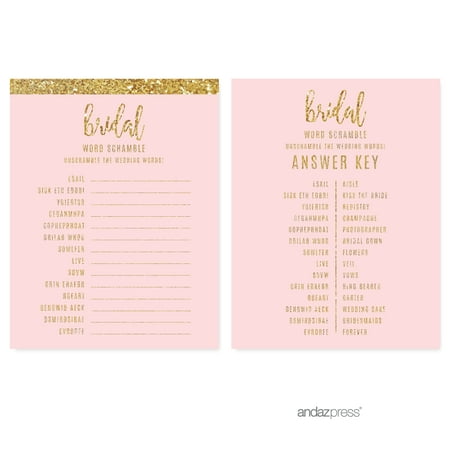 scramble word bridal shower game blush glitter pack cards pink gold