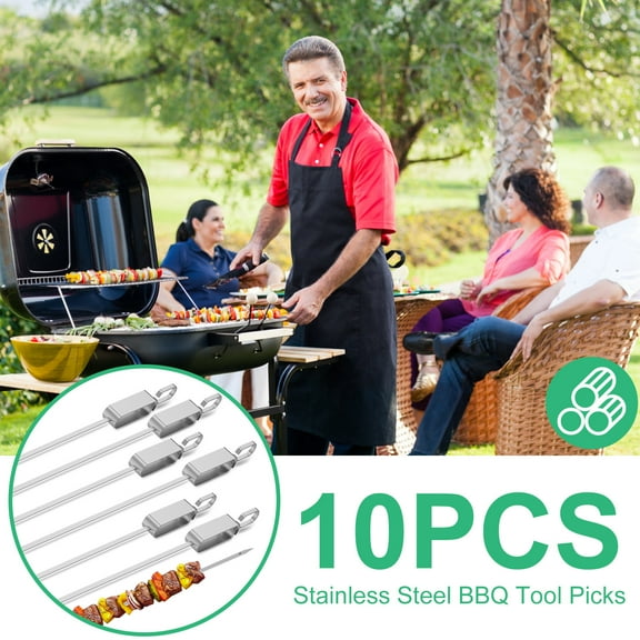 BBQ Skewers Stainless Steel Flat Metal 17 Inch Kabob Sticks 10 count