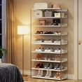 thumbnail image 4 of Tribesigns 8-Tier Acrylic Shoe Rack, 63" Modern Shoe Storage with Wood Shelves for 24-32 Pairs, White & Transparen, 4 of 7