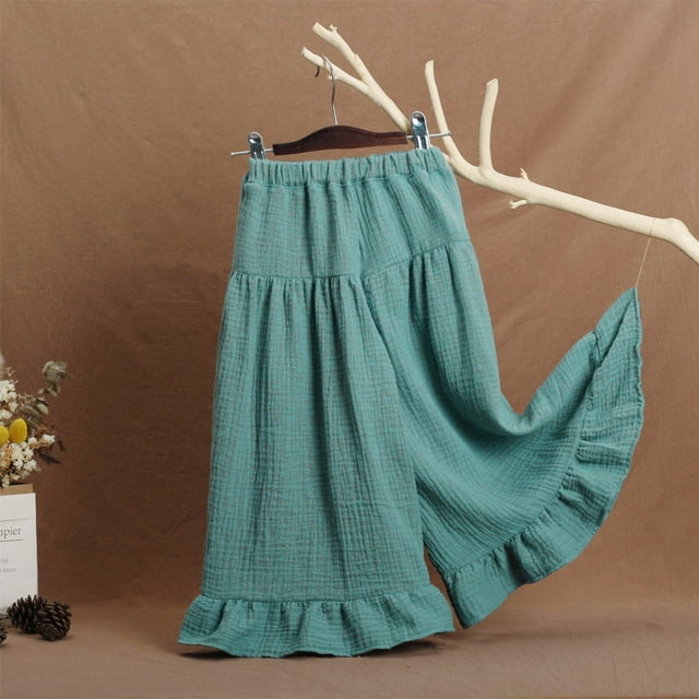 Girls Ruffle Hem Wide Leg Pants - Crinkle Cotton Culottes Shorts for Summer Summer Wrinkle Culotte