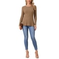 thumbnail image 2 of INSPIRE CHIC Women's Long Sleeve Sweaters Crewneck Stretch Knit Tops Fall Winter Casual Shirt M Brown, 2 of 6
