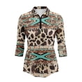 thumbnail image 2 of Uorisanigo Brown Cow Pattern Tribe Womens Golf Shirt Versatile Comfortable Quick Dry Athletic Polo Shirts Fashion 3/4 Sleeve Tennis Tops with Zip Up Collar Casual Daily Wear Size S, 2 of 7