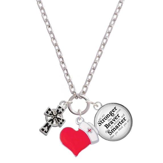 Delight Jewelry Silvertone Antiqued Celtic Cross - Red Heart Nurse Strong Zoe Necklace