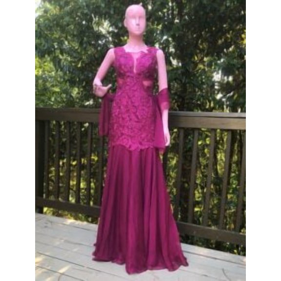 Magenta color Long Formal Dress with Scarf