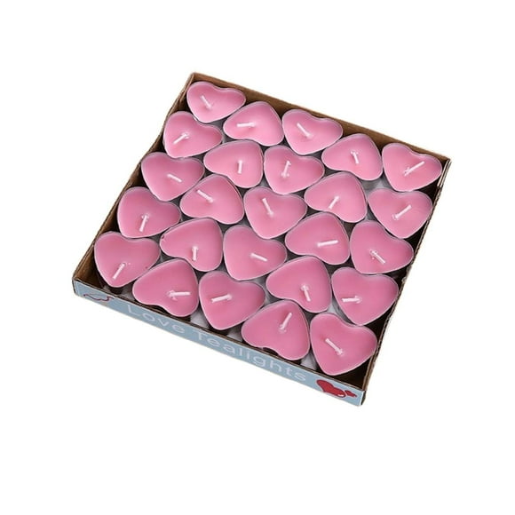 50-Pack Heart Tea Lights Flameless Romantic Candle for Wedding Birthday Dinner Table Decorations (3.2cm Unscented)