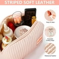 thumbnail image 4 of Makeup Bag, Striped Leather - Small Travel Cosmetic Bag with Handle, Divider - Ideal Organizer for Women, Girls - for School, Travel - Portable & Waterproof, 4 of 7