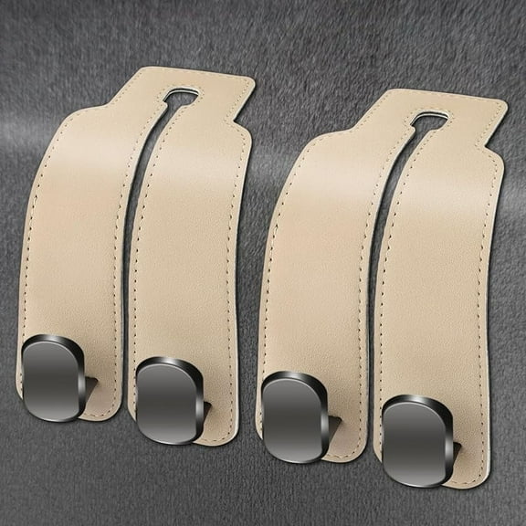 Car Back Seat Headrest Hooks, Car Hooks for Purses and Bags Cute, Purses Holder for Car, Car Seat Back Double Hooks (Beige-2 Pack)