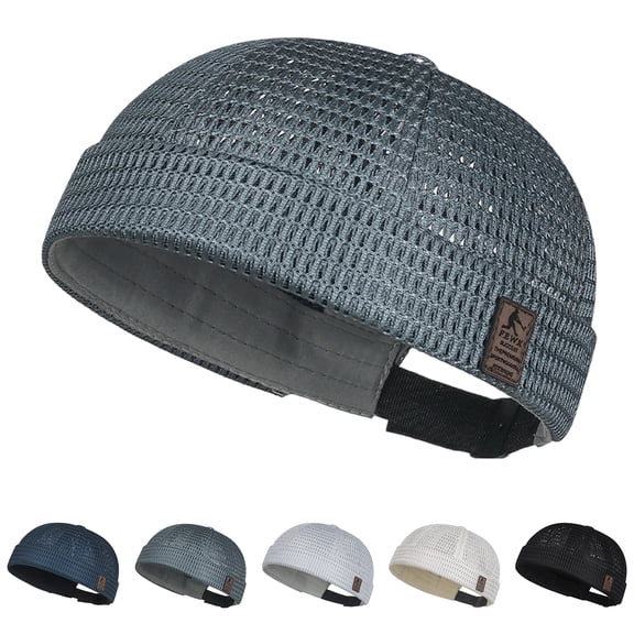 Mens Mesh Brimless Cap with No Brim, Summer Docker Cap Beanie Hat Flip Sailor Skullcap Breathable